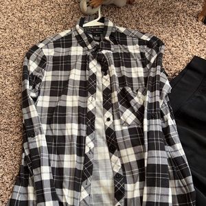 M (black&white) S (green, runs big) flannel